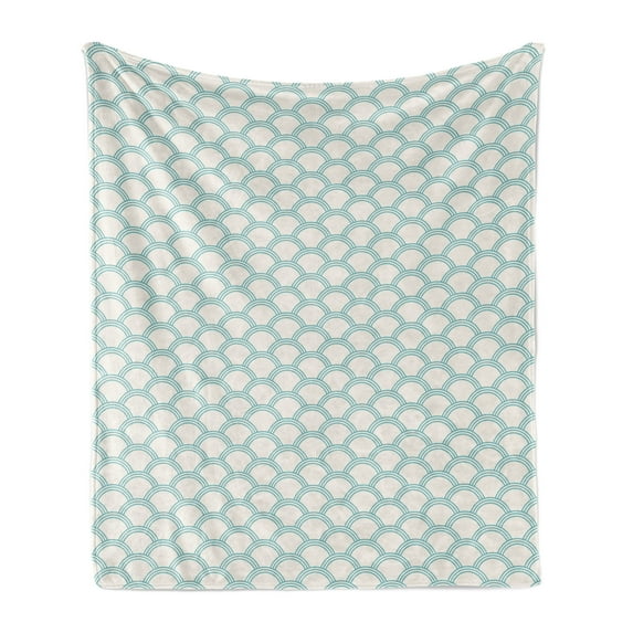 White Soft Flannel Fleece Blanket, Simplistic Minimalist Design Maritime Oceanic Coastal Theme Water Splash Print, Cozy Plush for Indoor and Outdoor Use, 50" x 70", Turquoise Cream, by Ambesonne