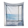 thumbnail image 1 of White Soft Flannel Fleece Throw Blanket, Empty Urban Modern Loft Apartment Home with Ocean Sea Sunny Sky View, Cozy Plush for Indoor and Outdoor Use, 50" x 70", Sky Blue White and Black, by Ambesonne, 1 of 6