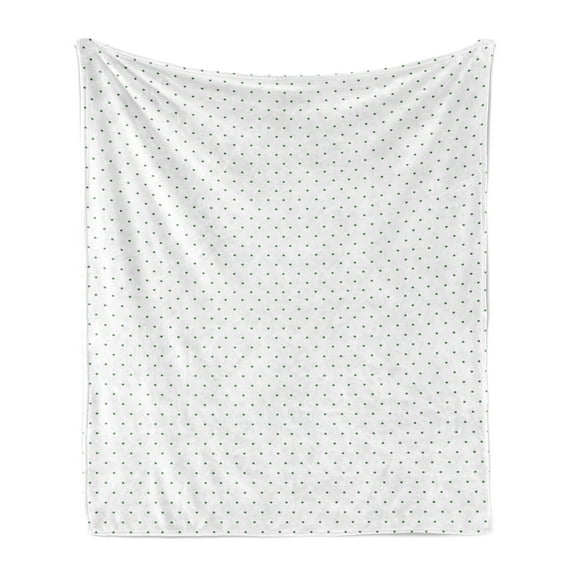 White Soft Flannel Fleece Throw Blanket, Minimalistic Pattern with Small Polka Dots Simple Vintage Style Design, Cozy Plush for Indoor and Outdoor Use, 50" x 60", Forest Green and White, by Ambesonne