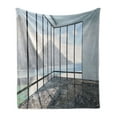 thumbnail image 1 of White Soft Flannel Fleece Throw Blanket, Mountain Ocean Sea Clouds Scenery from Glass Window Photograph, Cozy Plush for Indoor and Outdoor Use, 60" x 80", Charcoal Grey Sky Blue, by Ambesonne, 1 of 5