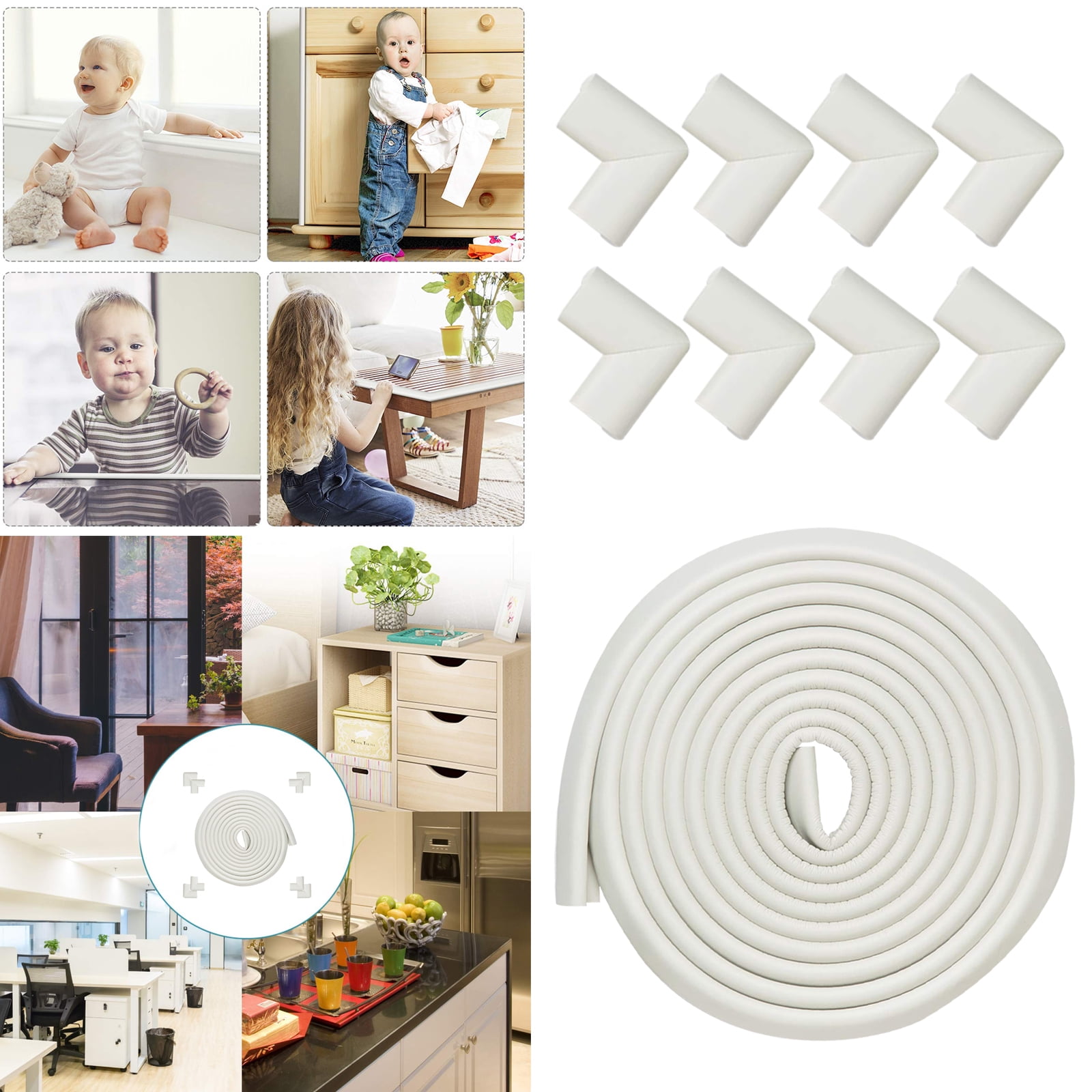 White Soft Rubber Foam Safety Bumper (16.4 Feet + 8 Corners), Furniture