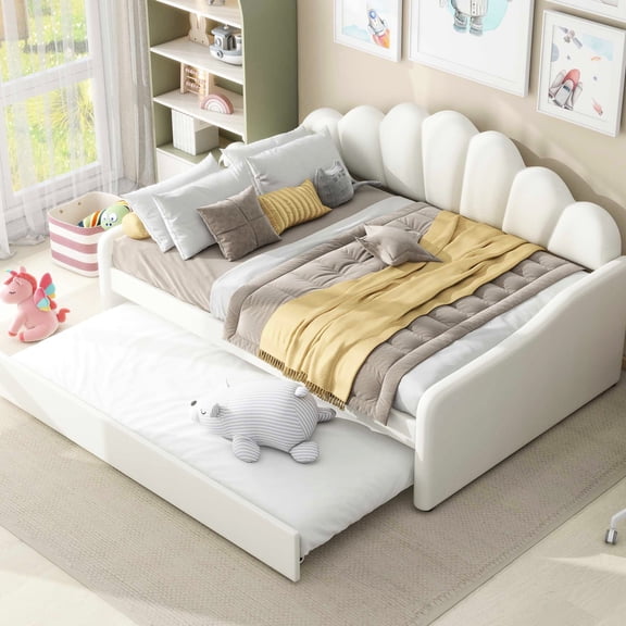 White - Soft Velvet Comfort with Trundle - Small Spaces, Convenient for Spontaneous Sleepovers