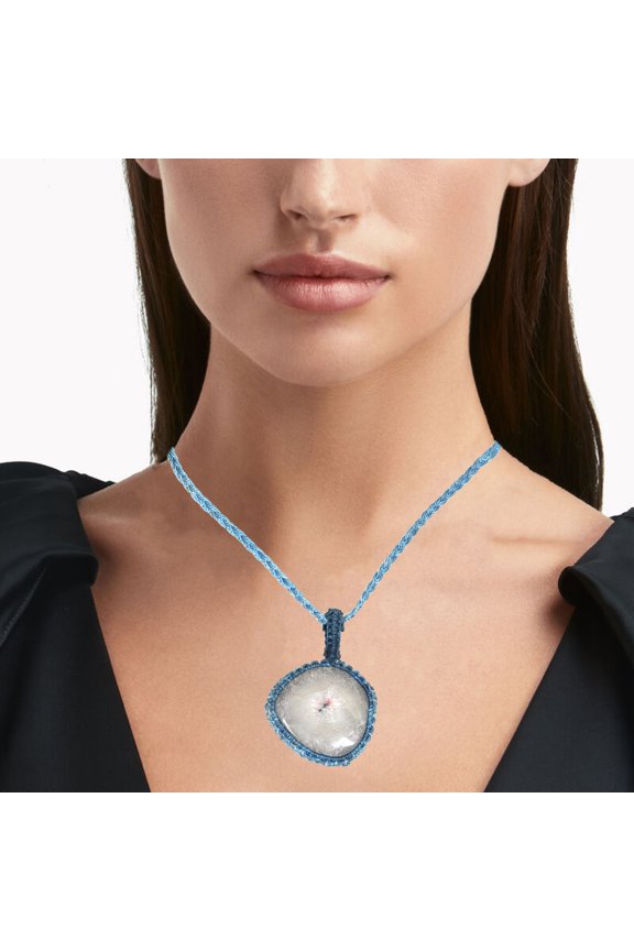 White Solar Drusy Gemstone Birthday Gift Jewelry Macrame Necklace 20-32 in