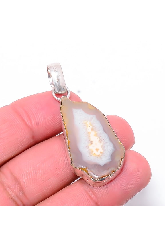 White Solar Eye Quartz Drusy Handmade 925 Sterling Silver Pendant 1.95" P47