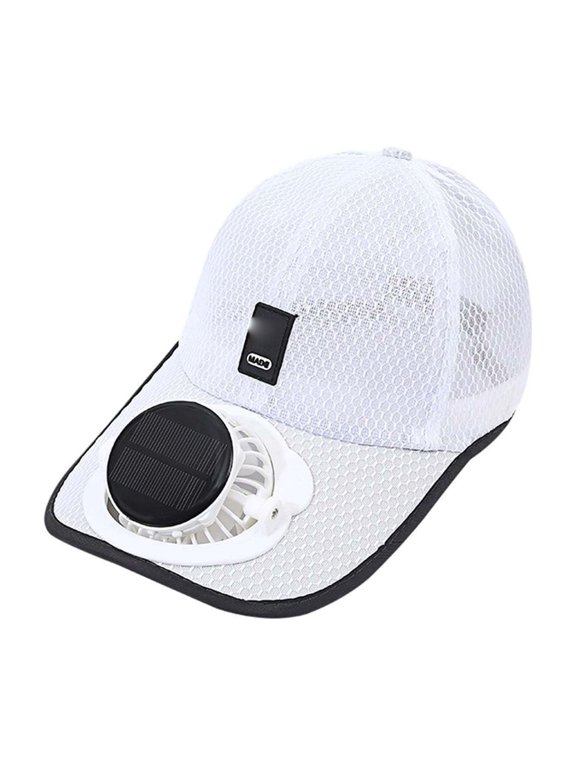 White Solar Powered Fan Hat with Mesh Panels for Construction Running Beach, Hands Free Cooling, Summer Gift