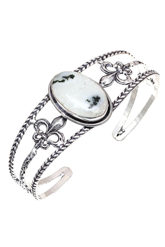 White Solar Quartz Gemstone Jewelry Cuff Bracelets 7''Adjustable