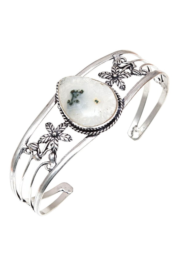 White Solar Quartz Gemstone Jewelry Cuff Bracelets 7''Adjustable
