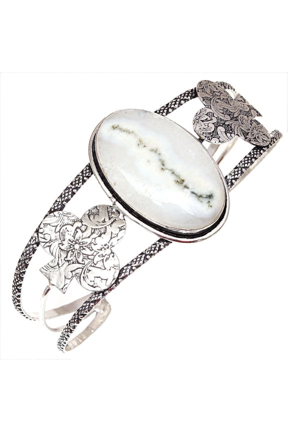 White Solar Quartz Gemstone Jewelry Cuff Bracelets 7''Adjustable