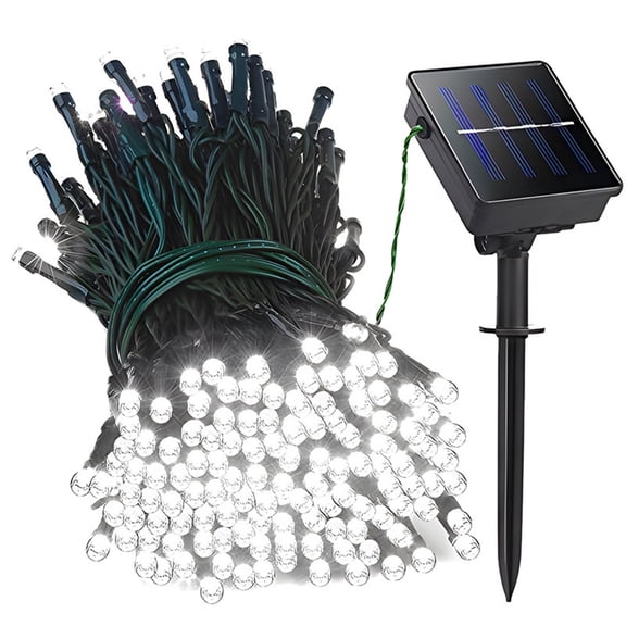 White Solar String Lights, 4th of July Decorations LED Patio Lights with 8 Modes for Yard Fence Porch, 39.37 ft