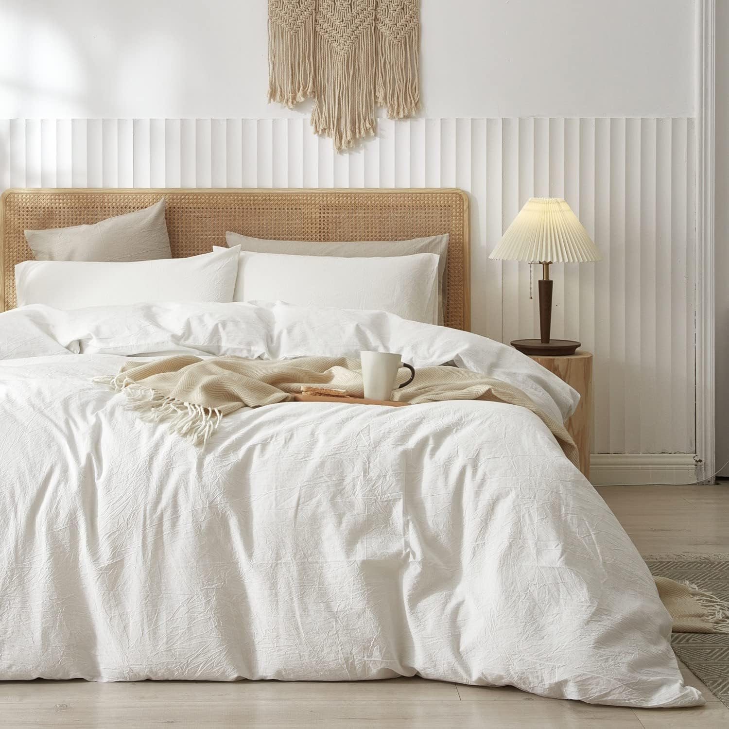 White Solid Color Washed Cotton Duvet Cover Plain Breathable Simple And Stylish Bedding Sets,Queen Size