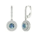 thumbnail image 1 of 1.63 ct Lever-Back Drop Dangle Earrings for Women | 5mm Round Cut Blue Moissanite | 14K White Gold, 1 of 5
