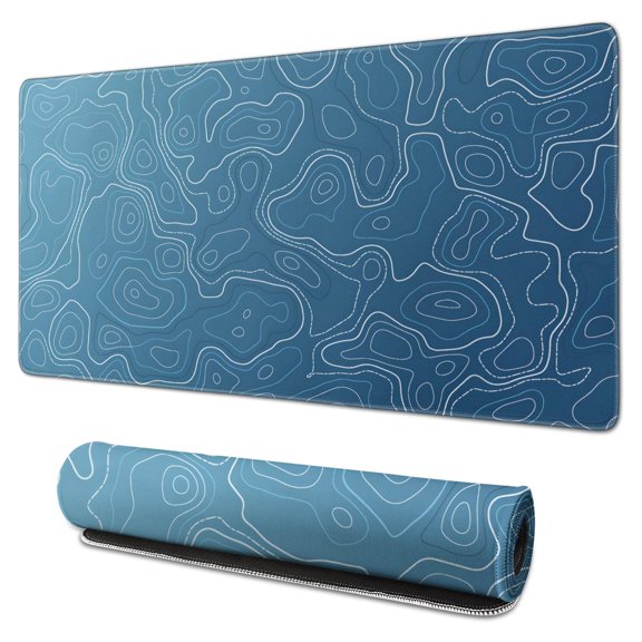 White Solid Line and White Dashed Line Blue Bottom Graph&nbsp;desk Mouse Padwaterproof,rubber+multispandexwashable Line Series Gaming Mouse PadDesk Pad for Office Home Game 31.5x15.7inches