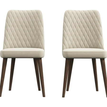 Ivory Mid-Century Style Velvet Dining Chairs Set of 2 for Dining Room with High Density Foam Cushion