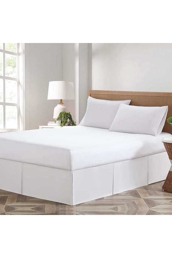Magic Bed Skirt 18 Inch Drop Length 100% Microfiber Fabric Pleated Split Corners (California King-White)
