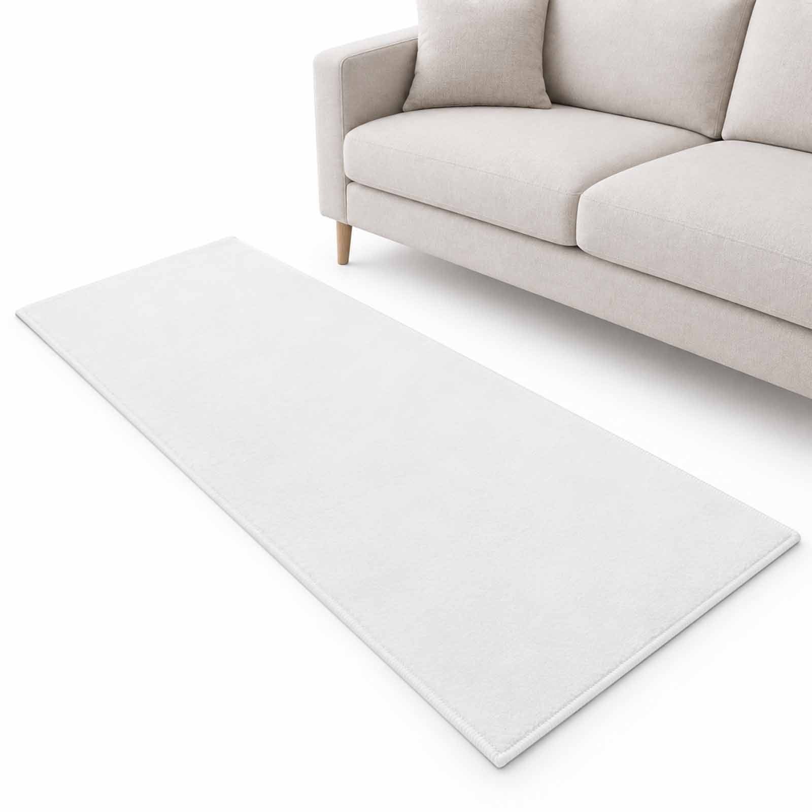 White Solid Runner Rug 2'x6', Color Soft Mat Non-Slip Silicone Backing ...