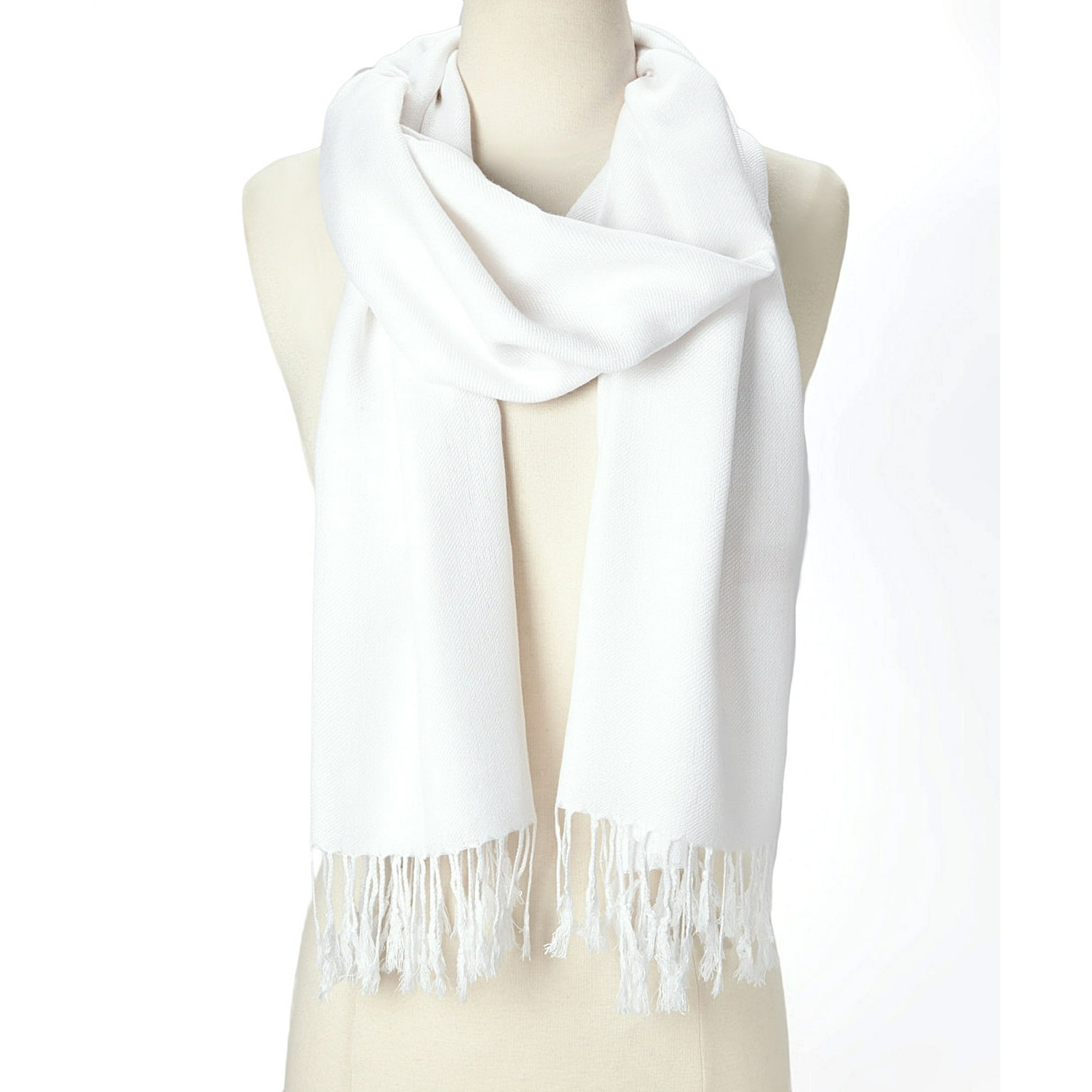 White Solid Scarfs for Women Fashion Warm Neck Womens Winter Scarves Pashmina Silk Scarf Wrap with Fringes for Ladies by Oussum, Women's, Size: Large