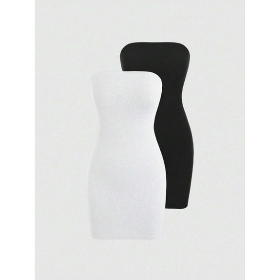 White Solid Strapless Bodycon Mini Dress For Women