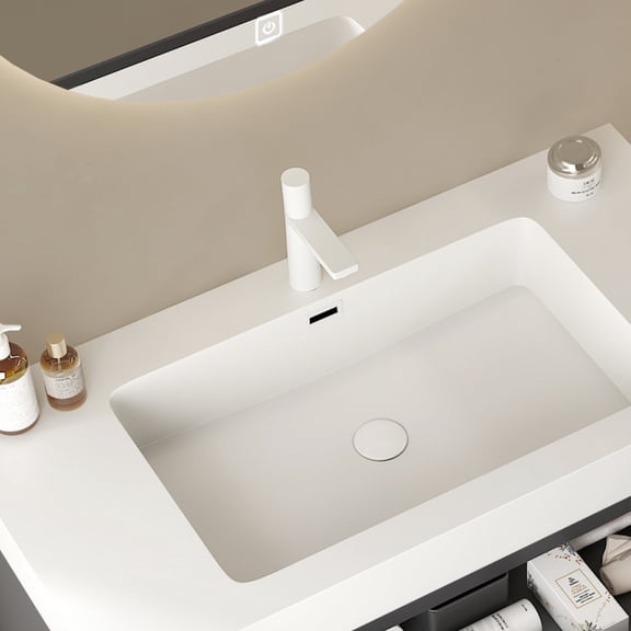 White Solid Surface Undermount Basin - Bathroom Decor with Stain-free Performance