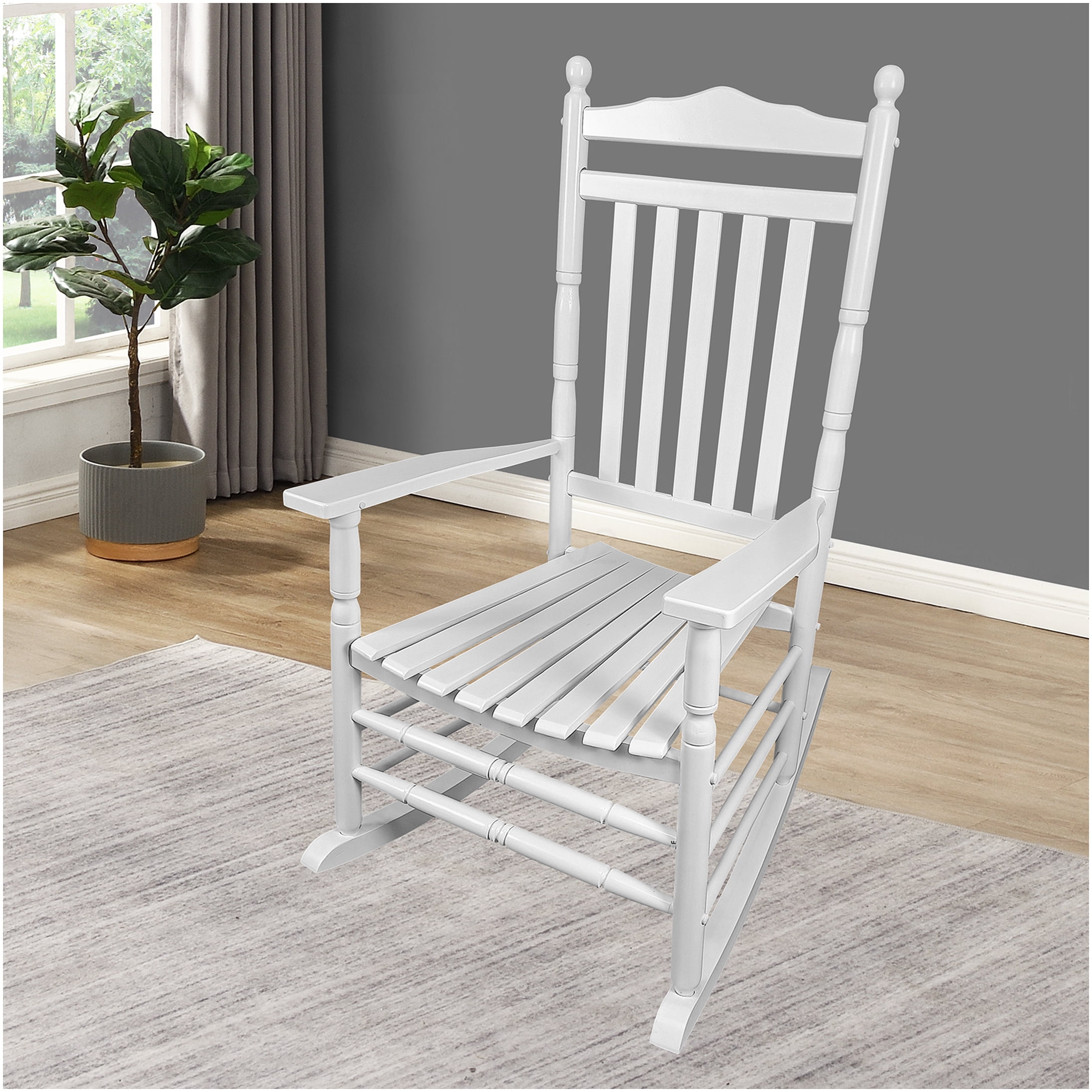 White Rocker Bench White Solid Wood Adult Rocking Chair for Porch, Patio, Balcony Rocker ...