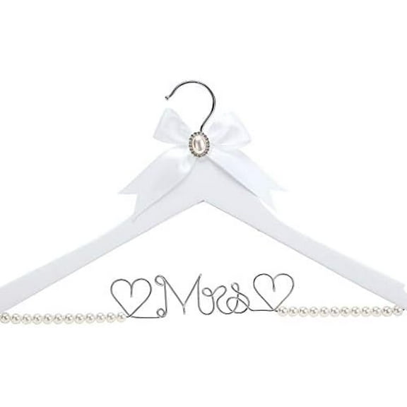 White Solid Wood Bridal Dress Hanger with Lady Wire Lettering for Bridal Wedding Party Gift (Pearl Silver Thread and White Hanger)$$Home Decor, Kitchen, & Other