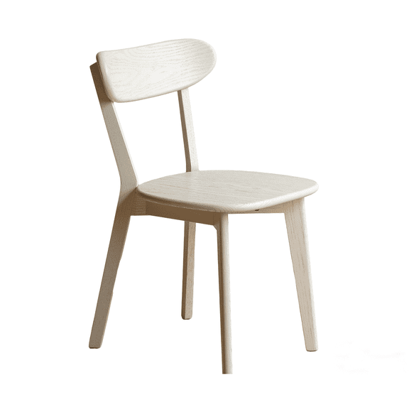 White Solid Wood Dining Chair,FAS Grade Oak Dining Chair Single,Sturdy Curved Backrest & Outer Sword-Leg Design in White Finish for Dining Room,Cafe, and Modern Home Kitchen,400 lb Capacity