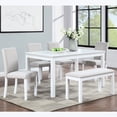 thumbnail image 1 of White Solid Wood Dining Table And Bench For 6 Meals With Chairs In White, Frame, Tabletop, Chic Style, 1 of 7