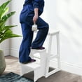 thumbnail image 1 of White Solid Wood Folding Library Ladder Chair 3-Tier Step Stool for Kitchen, Bar, Garage & Bathroom, 1 of 5