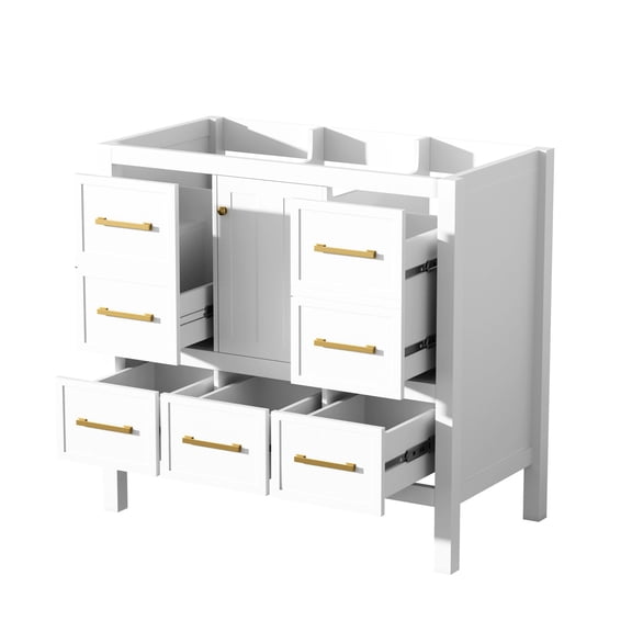 White Solid Wood Frame Vanity - Ample Storage for Medium & Large Items - Bathroom Use - Smooth Slide Rails