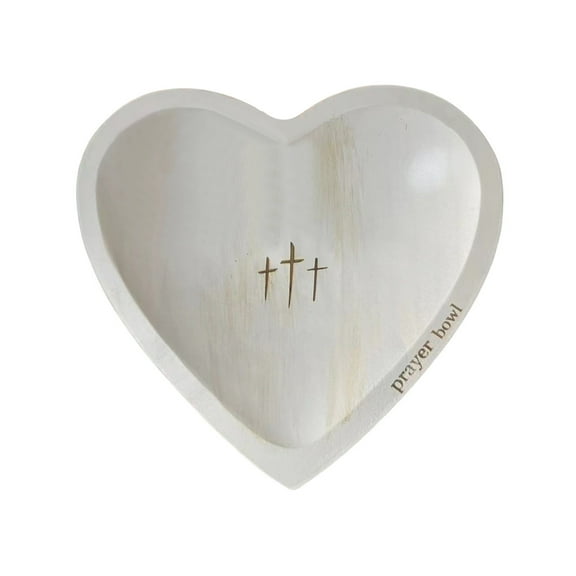 White Solid Wood Heart Shaped Prayer Bowl White Finish With Prayer Cards Religious Spiritual Gift For Home Decor Meditation Congregational Present
