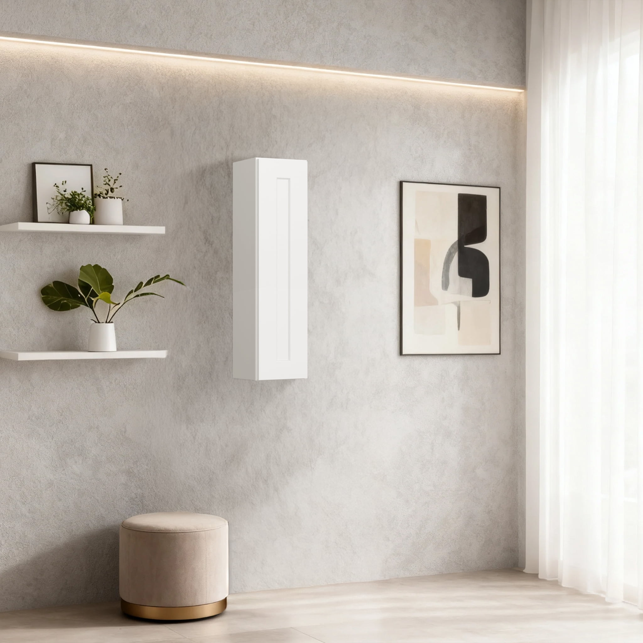 White Solid Wood Single Door Wall Cabinet 1 Door and 3 Shelves for ...