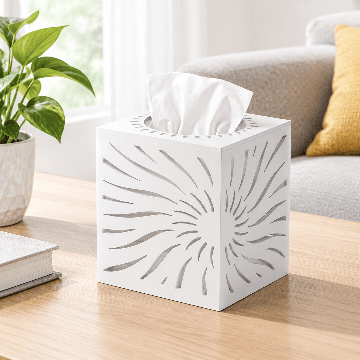 Tissue 4box White Solid Wood Square Decorative Tissue Box Cover Fits 5x5 Inch ...