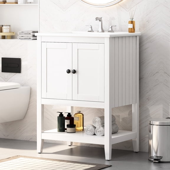 White Solid Wood Vanity with Ample Space and Smooth Finish for Your Bathroom