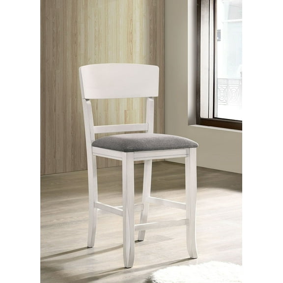 White Solidwood Unique Frame Padded Seat Set of 4 Counter height Chairs Light Gray Fabric Cushion Seat Dining Room Furniture