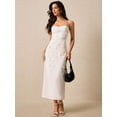 thumbnail image 1 of White Spaghetti Strap Fitted Midi Dress With 3D Floral Appliqué For Wedding Bridal Party Summer Elegant, 1 of 7