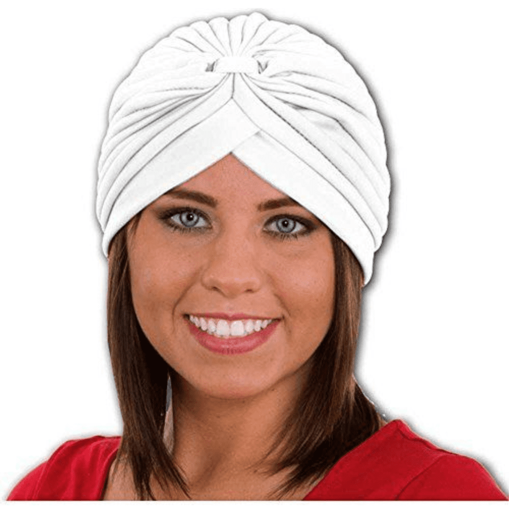 White Spandex Pleated Turban Adult Psychic Genie Hat Fortune  display picture 3