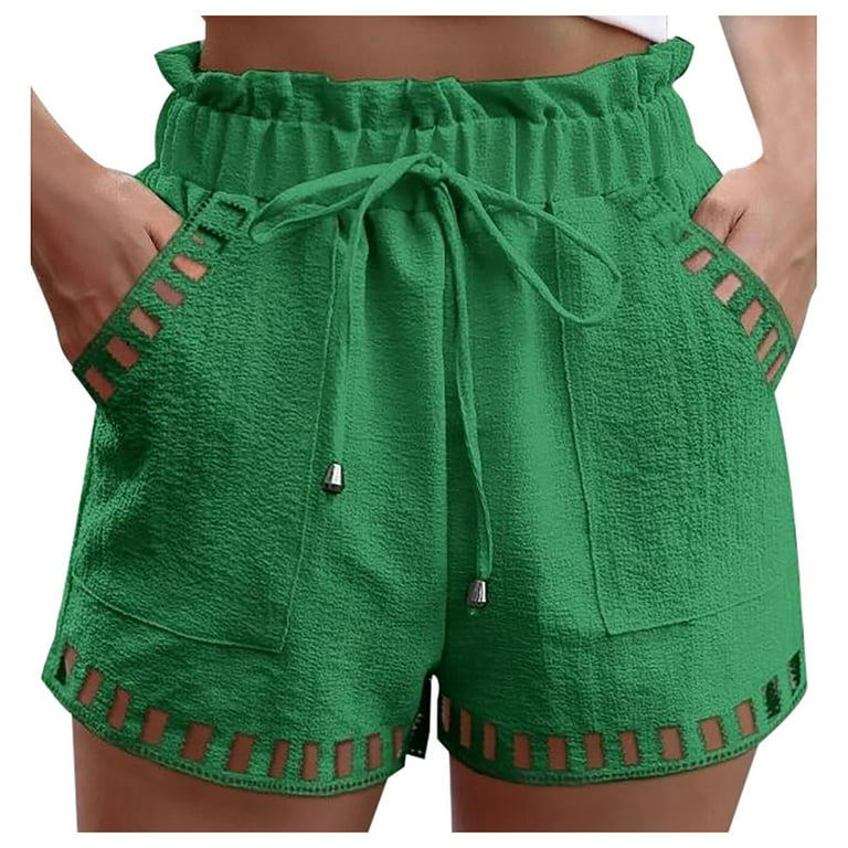 White Spandex Shorts Women Women s Solid Color Thin Hollow Out Design Pocket Tight Waist Shorts