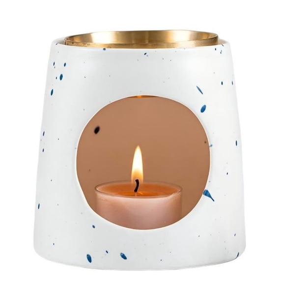 White Speckled Ceramic Wax Melt Warmer Tealight Candle Oil Burner for Essential Oils & Wax Melts Decorative Aromatherapy Diffuser White with Blue Dots