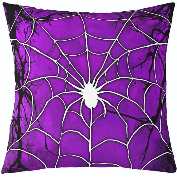 White Spider Web Throw Pillow Covers (Pack of 1,Halloween Kids Cushion Cover,Boys Teens Cartoon Spider Animal Pillow Cases Hippie Style Purple Black Living Room Sofa Bed Decor,16" Lx16 W