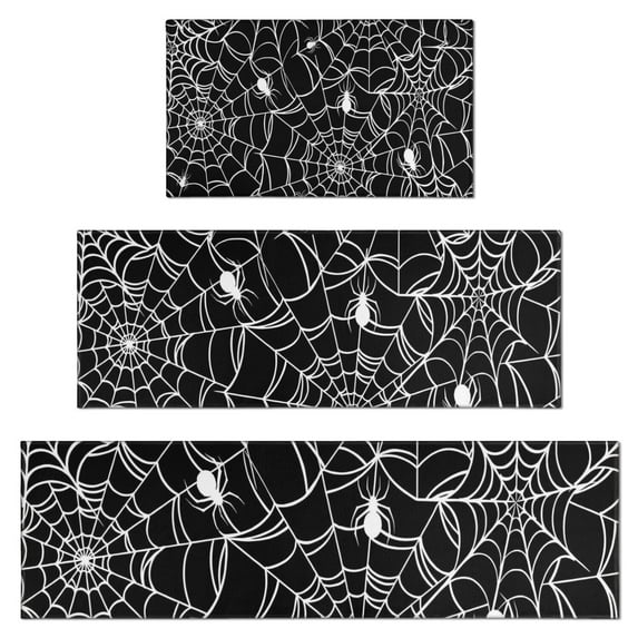 White Spider Webs and Spiders Kitchen Rugs Sets Of 3,Kitchen Runner Rugs Non Skid Washable,Decorative Kitchen Floor Mats for Kitchen,Sink,Laundry,17"x30"+ 17"x47" + 17"x59"