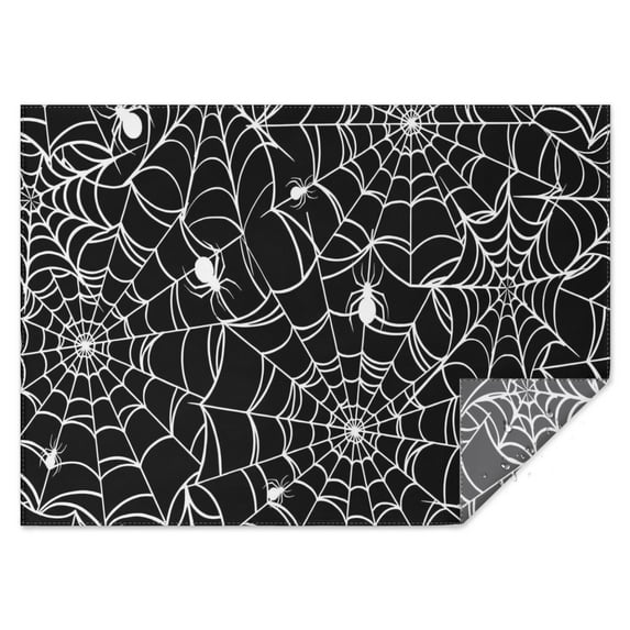 White Spider Webs and Spiders Rectangle Tablecloth 60"x84",Waterproof Polyester Rectangle Table Cloth, Wipeable Spillproof Polyester Tablecloth for Dining, Camping, Indoor and Outdoor