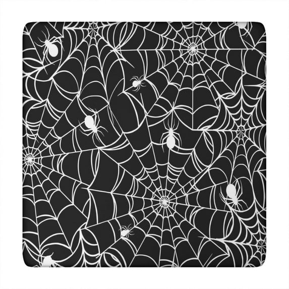 White Spider Webs and Spiders Square Fitted Tablecloth with Elastic Edge,Square Table Cover,Washable Elastic Table Cover for Home Kitchen Party Decor 34"x34"