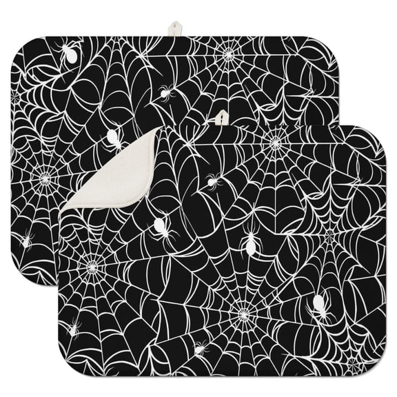 White Spider Webs and Spiders Dish Drying Mat for Kitchen 1 Pack, Ultra Absorbent Microfiber Dishes Drainer Mats,18x24in(46x61cm)