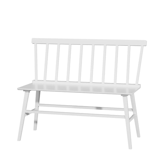 White Spindle Back Wood Bench For Entryway Living Room