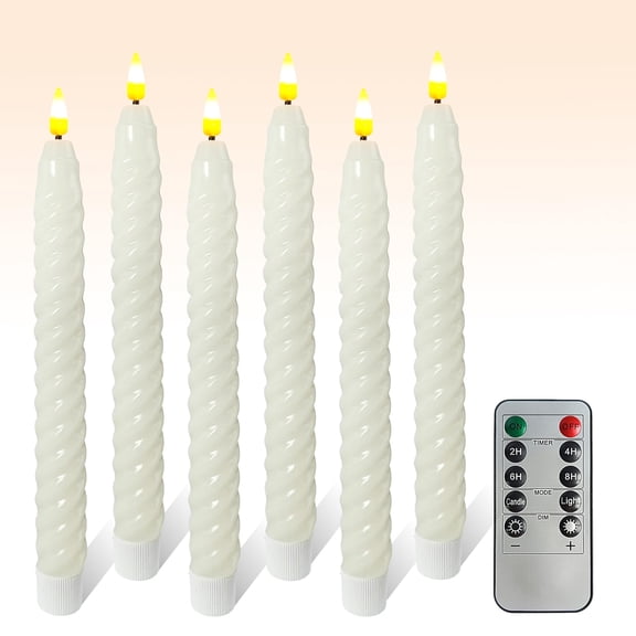 White Spiral Flameless Taper Candles, 9.8 Inch Flickering Candles with Remote and Timer, Real Wax Candlesticks LED Battery Operated 3D Wick for Wedding Party Home Decor