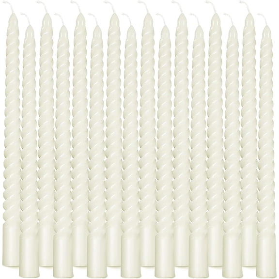 White Spiral Taper Candles, 10 Inch Twist Taper Dinner Candles (16 Pcs)