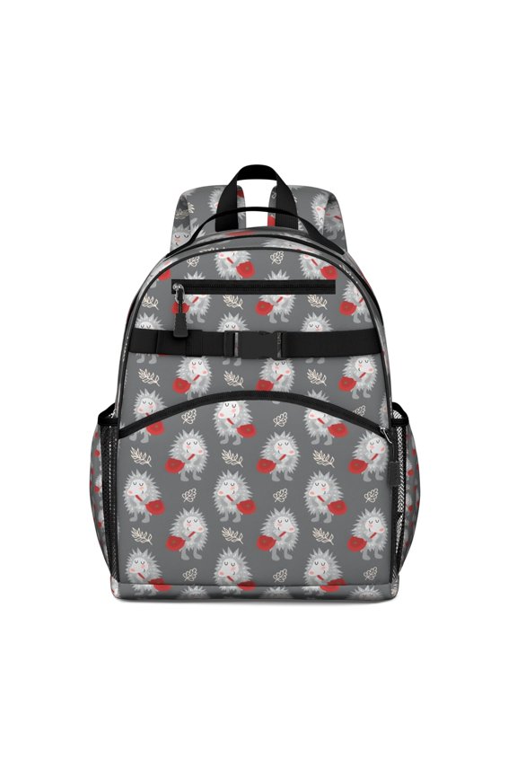 Cute Hedgehog with Red Bag Pattern Backpack for School,Cute School Bag,Schoolbag with Adjustable Shoulder Straps & Padded Back,15.25"x11.5"x5.25"