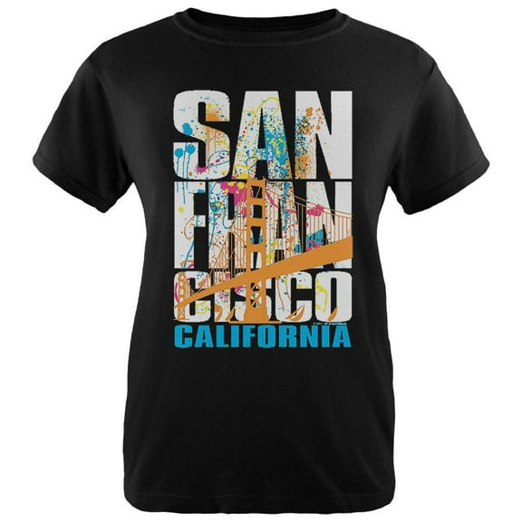 White Splash San Francisco California Womens T Shirt Black X-LG