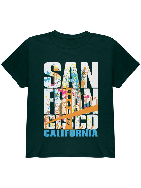 White Splash San Francisco California Youth T Shirt Forest Green YXL