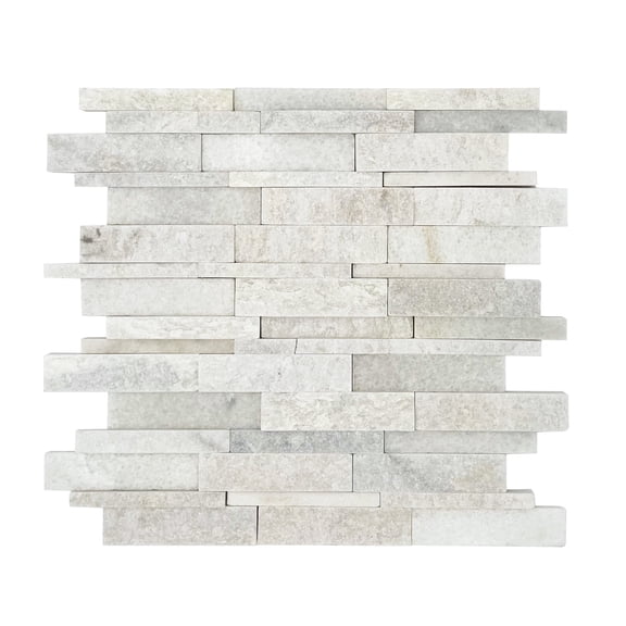 White Split Faced Random Strip Slate Quartzite 12-in x 12-in Honed Mosaic Floor and Wall Tile ( 5 sq. ft. /Box )