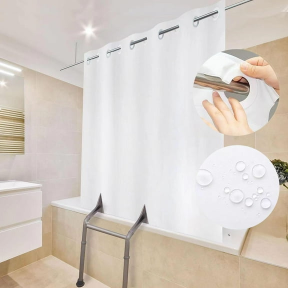 White Split Shower Curtain for Bath Transfer Benches, Polyester Fabric Bathroom Curtain, No Hooks Bath Curtain, 80 x 80inch, 80 …